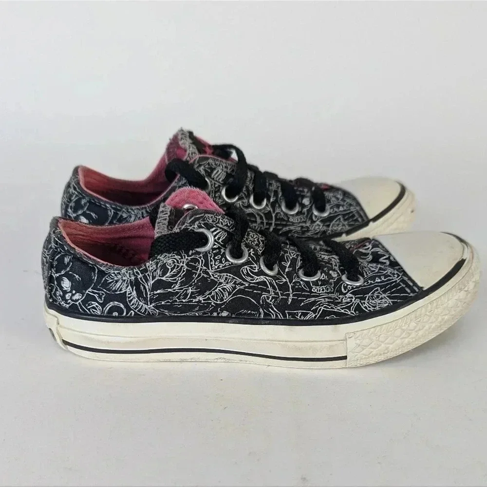 Converse All Star Graphic White Floral Skull  Kids Sneakers -11